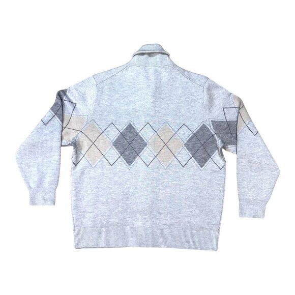 Daniel Cremieux Mens Italian Wool Collar Cardigan Sweater Argyle Pattern Gray XL - Picture 2 of 4